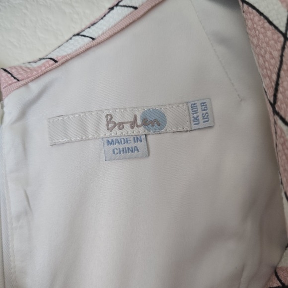 Boden Martha Sz 6A Fold‎ Sheath Pencil Dress White Pink Diamond Print Feminine - Picture 2 of 10